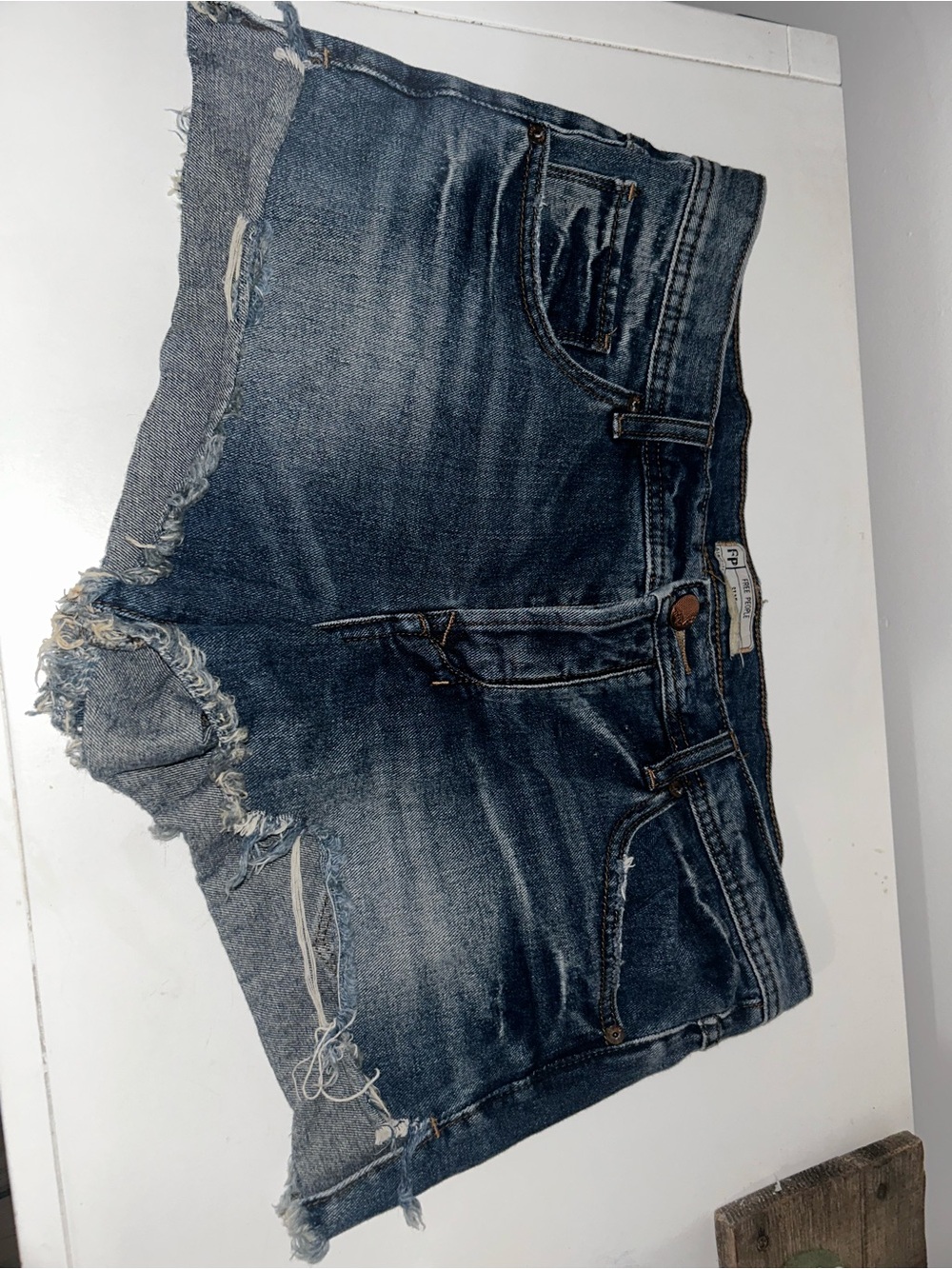 Free People Distressed Dark Wash Denim Jean Shorts